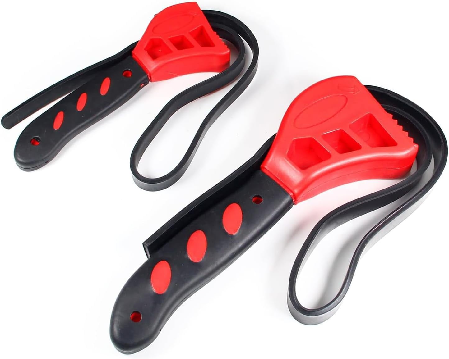 MKEUDQ-2-Pack Strap Wrench Set, Rubber Strap Adjustable Wrench, Oil Filter Wrench Set, Jar Opener, Pipe Wrench, Water Filter Wrench, 24" and 20" Length Reinforced Rubber Belt (Red)