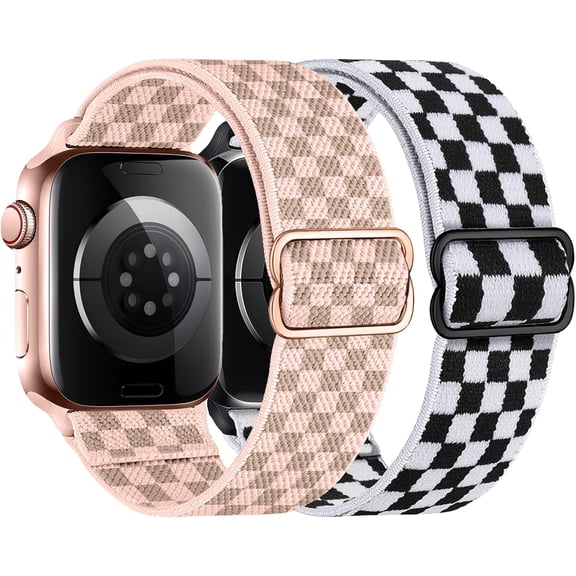 MKEUDQ-2 Pack Stretchy Solo Loop Compatible with Apple Watch Band 40mm 41mm 44mm 45mm 46mm 49mm 38mm 42mm Women Men, Sport Nylon Elastic Straps Braided Wristbands for iphone Watch Series 11 10 9 8 7