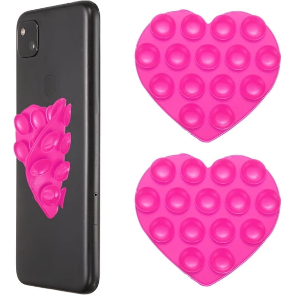 MKEUDQ-2 Pack Suction Phone Case, 2.83"x2.68" Heart Shaped Silicone Suction Phone Grip Double-Sided Suction Cup Phone Case Sticky Phone Grip for Cellphone Selfie and Video, Rose Red