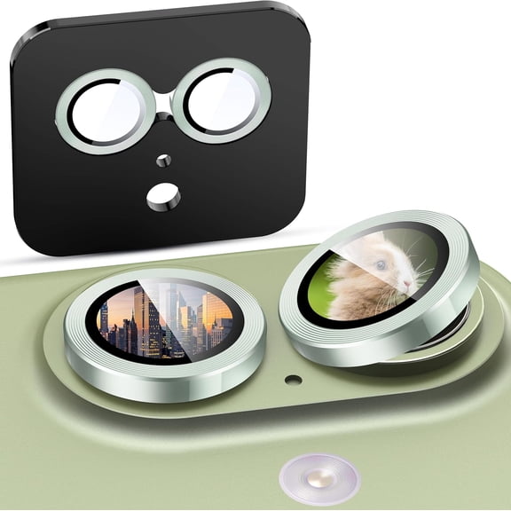 MKEUDQ-2-Pack for iPhone 17 Camera Lens Protector, [CD Lines] [Strong-Adhesion] Metal Texture Style Tempered Glass Camera Lens Cover [with Auto Alignment Tool Kit] -Green