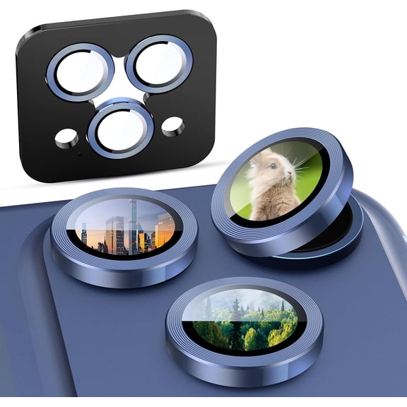 MKEUDQ-2-Pack for iPhone 17 Pro/Pro Max Camera Lens Protector, [CD Lines] [Strong-Adhesion] Metal Texture Style Tempered Glass Camera Lens Cover [with Auto Alignment Tool Kit] -Dark Blue