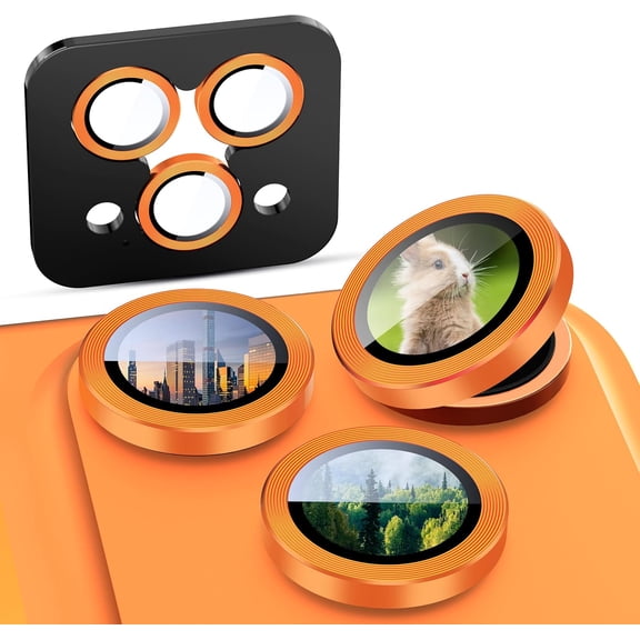 MKEUDQ-2-Pack for iPhone 17 Pro/Pro Max Camera Lens Protector, [CD Lines] [Strong-Adhesion] Metal Texture Style Tempered Glass Camera Lens Cover [with Auto Alignment Tool Kit] -Orange