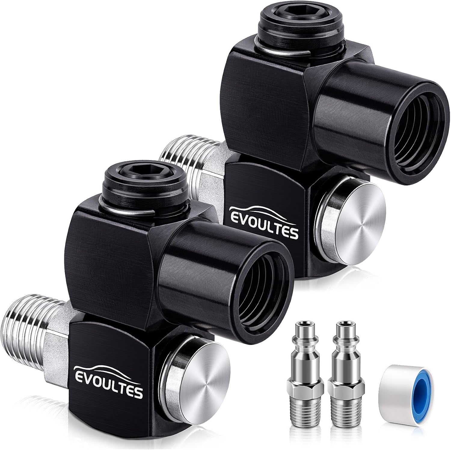 MKEUDQ-2-Packs 1/4" NPT 360° Swivel Air Hose Fittings, No Leakage Air Compressor Hose Fittings with 1/4 Inch MNPT Quick Connect, Air Tool Fittings for Air Compressor Attachments