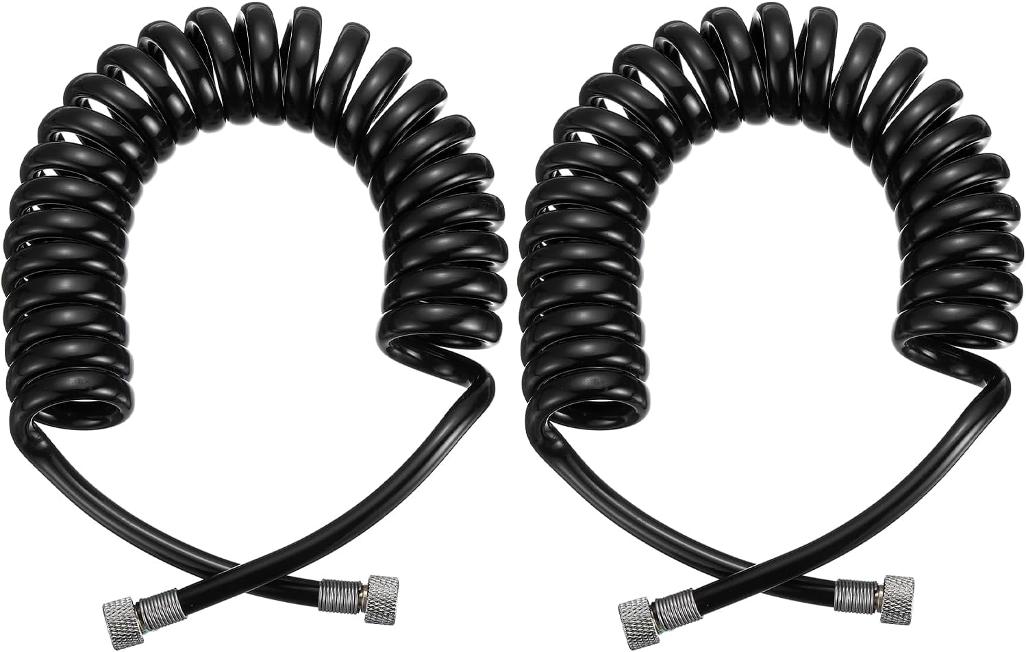 MKEUDQ-2 Pcs 1/8 Polyurethane Recoil Air Hose, 6ft Air Compressor Hose with 1/8 Inch Quick Fittings and Bend Restrictor for Air Brush Paint Machine Nails, Black