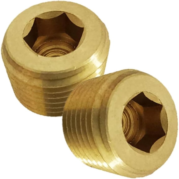 MKEUDQ-2 Pcs Brass Pipe Plug, 1/4" Male NPT Fully Threaded with Hex Socket Head, Leak-Free Hose Fitting for Air, Fuel, Oil, Water Pipe Connection
