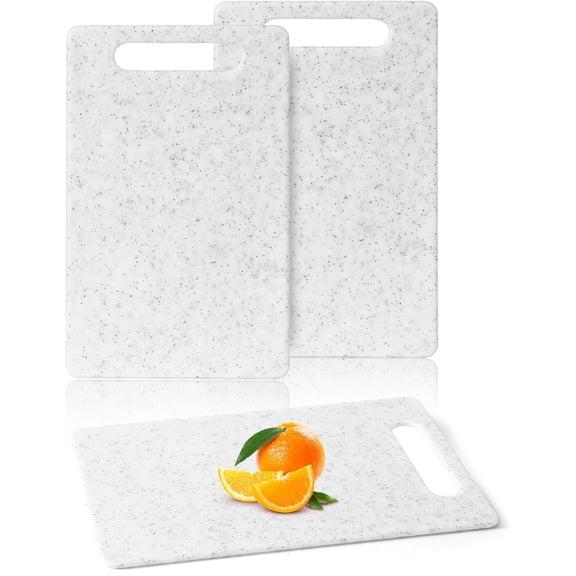 MKEUDQ-2 Pcs Cutting Board for Kitchen Small Mini Plastic Granite Color Cutting Board Dishwasher Safe Cutting Boards for Food Prep, Fruits, Vegetables with Easy Grip (6" x 10",White)