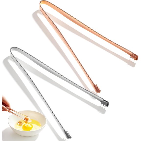 MKEUDQ-2 Pcs Egg Chalaza Remover Tongs, 6.1 Inch Toothed Design Eggshell Fragment Remover Membrane Removal Tong, Stainless Steel Essential, Kitchen Tool for Cooking Food Chefs and Bakers Gift (Gold,