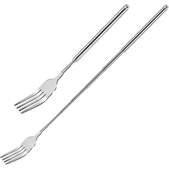 MKEUDQ-2 Pcs Expandable Fork Extendable Fork 8 To 25.2 Inch Prank Extendable Forks Telescopic Long Silver Stainless Steel Retractable Extended Telescoping Dinner Fruit Dessert Cutlery Extension For E