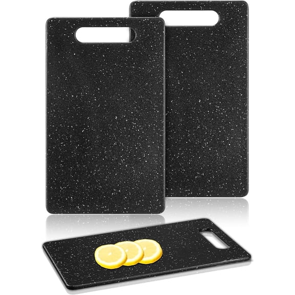 MKEUDQ-2 Pcs Small Cutting Board for Kitchen Mini Plastic Cutting Board Set Bar Dishwasher Safe Granite Color Food for Camping Food Fruits Prep Vegetables Easy Grip(6" x 10",Black)