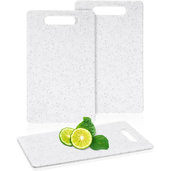MKEUDQ-2 Pcs Small Cutting Board for Kitchen Mini Plastic Cutting Board Set Bar Dishwasher Safe Granite Color Food for Camping Food Fruits Prep Vegetables Easy Grip(6" x 10",White)