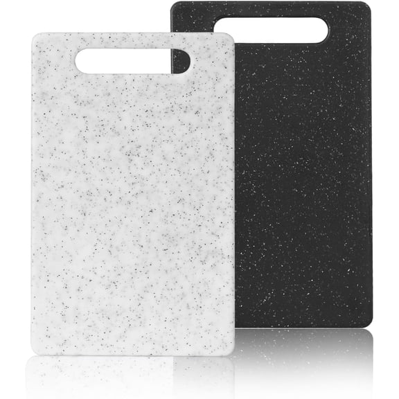 MKEUDQ-2 Pcs mini plastic cutting boards for the kitchen, in granite color, are suitable for food preparation, fruit and vegetable cutting.They feature an easy-to-hold design 6" x 10"White+Black)