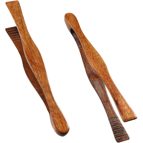 MKEUDQ-2 Pieces Wooden Toast Tongs 10.4" Reusable Bread Steak Kitchen Clamp Serving Tool Natural Wood Cooking Tong for Cooking and Holding Toast Cheese Bacon Muffin Fruits Bread BBQ