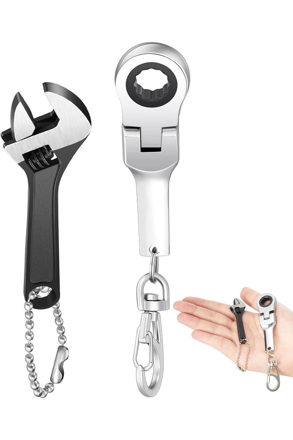 -2 Sets 10mm Ratchet Wrench Keychain Key Ring and Spanner Set Including 72 Tooth Steel 10mm Socket Wrench Keychain Adjustable High Hardness Mini Spanner for Repair