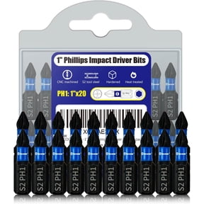 MKEUDQ-20 Pack Phillips Impact Driver Bits, #1 Phillips Head Magnetic Screwdriver Bits Set, 1 Inch S2 Alloy Steel Impact Bits, 1/4" Hex Shank Screwdriver Drill Bit, CNC Machined ph1 Impact Drill Bits