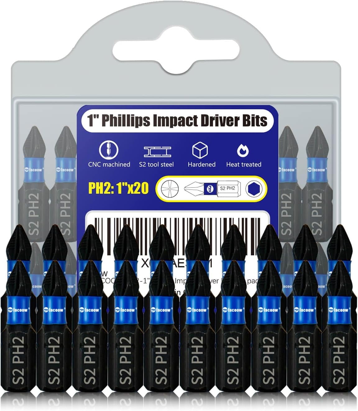 MKEUDQ-20 Pack Phillips Impact Driver Bits, #2 Phillips Head Magnetic Screwdriver Bits Set, 1 Inch S2 Alloy Steel Impact Bit, 1/4" Hex Shank Screwdriver Drill Bits, CNC Machined Ph2 Impact Drill Bits