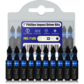 MKEUDQ-20 Pack Phillips Impact Driver Bits, #2 Phillips Head Magnetic Screwdriver Bits Set, 1 Inch S2 Alloy Steel Impact Bit, 1/4" Hex Shank Screwdriver Drill Bits, CNC Machined Ph2 Impact Drill Bits