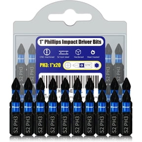 MKEUDQ-20 Pack Phillips Impact Driver Bits, #3 Phillips Head Magnetic Screwdriver Bits Set, 1 Inch S2 Alloy Steel Impact Bits, 1/4" Hex Shank Screwdriver Drill Bit, CNC Machined ph3 Impact Drill Bits