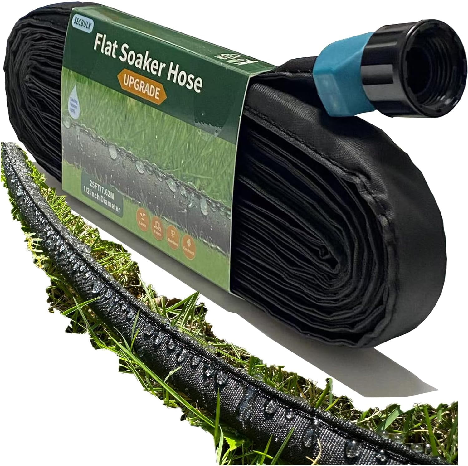 MKEUDQ-2025 Flat Soaker Hose 25 ft for Garden, 25' Linkable Drip Hose Diy Garden Irrigation System Saving 80% Water, Dual-layer Leak-free Design Water Hose with Holes
