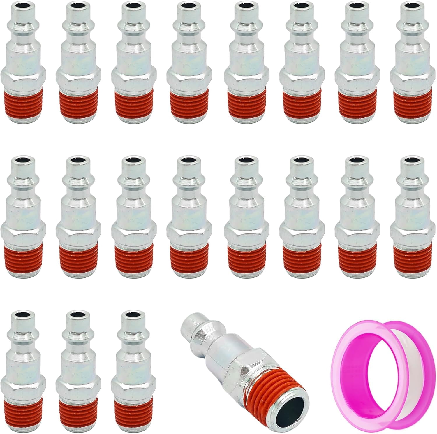 MKEUDQ-20PCS 1/4" NPT Male Air Plugs, Industrial Pneumatic Quick Connect Fittings for Air Compressor Hose, Iron Construction with Sealed Threads