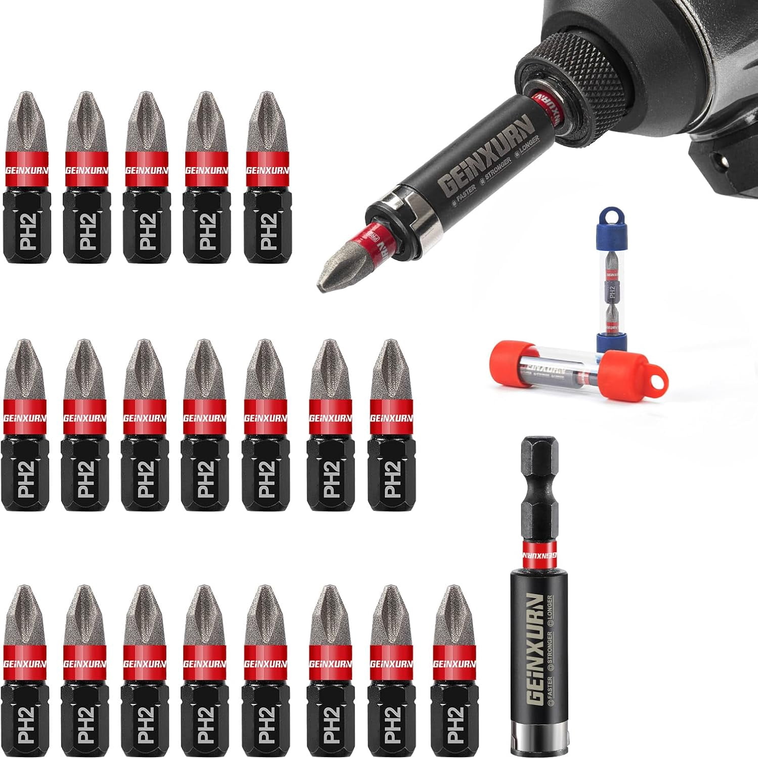 MKEUDQ-20Pcs Diamond Coated Impact Screwdriver Bit Set, 1 Inch #2 Phillips Insert Driver Bits, Magnetic S2 Steel PH2 Screwdriver Bits Set with 1Pcs Screwdriver Bit Holer