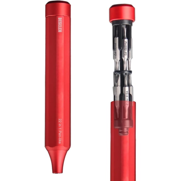 MKEUDQ-22-in-1 Precision Screwdriver Set - Pen Shape Small Precision Mechanic Tool Set for Repairing Glasses, Laptops, PC, Watches and Phones, Mini Screws Set for Home, Red