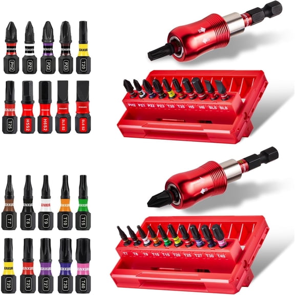 MKEUDQ-22Pieces Impact Screwdriver Bits Set, Magnetic S2 Steel 1 Phillips/Square/Torx/Slotted Insert Bits Tips,Impact Bit Holder with Rotating Storage Box Case