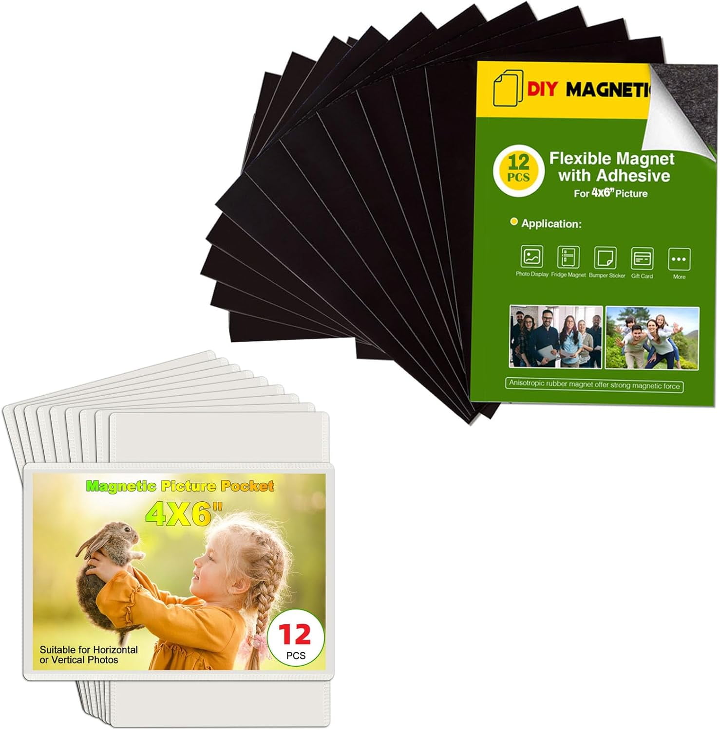 MKEUDQ-24 Pack Picture Magnets for Refrigerator,More Solution Display Your Photos-12 Pieces Picture Fridge Frames and 12 Pieces Adhesive Magnetic Sheet