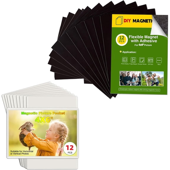 MKEUDQ-24 Pack Picture Magnets for Refrigerator,More Solution Display Your Photos-12 Pieces Picture Fridge Frames and 12 Pieces Adhesive Magnetic Sheet