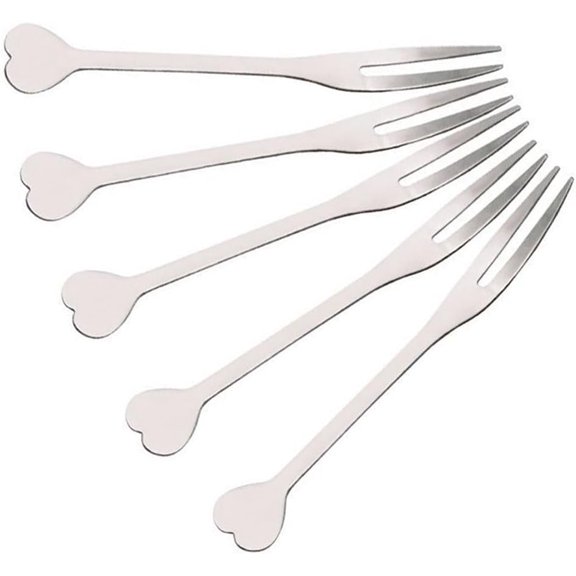 MKEUDQ-24Pcs Stainless Steel Forks Heart 2 Prong Salad Fruit Forks Tasting Appetizer Forks Cocktail Picks Snack Food Fork Sticks for Appetizers,Dessert, Cake, Fruit, Family Gathering Party Supplies,