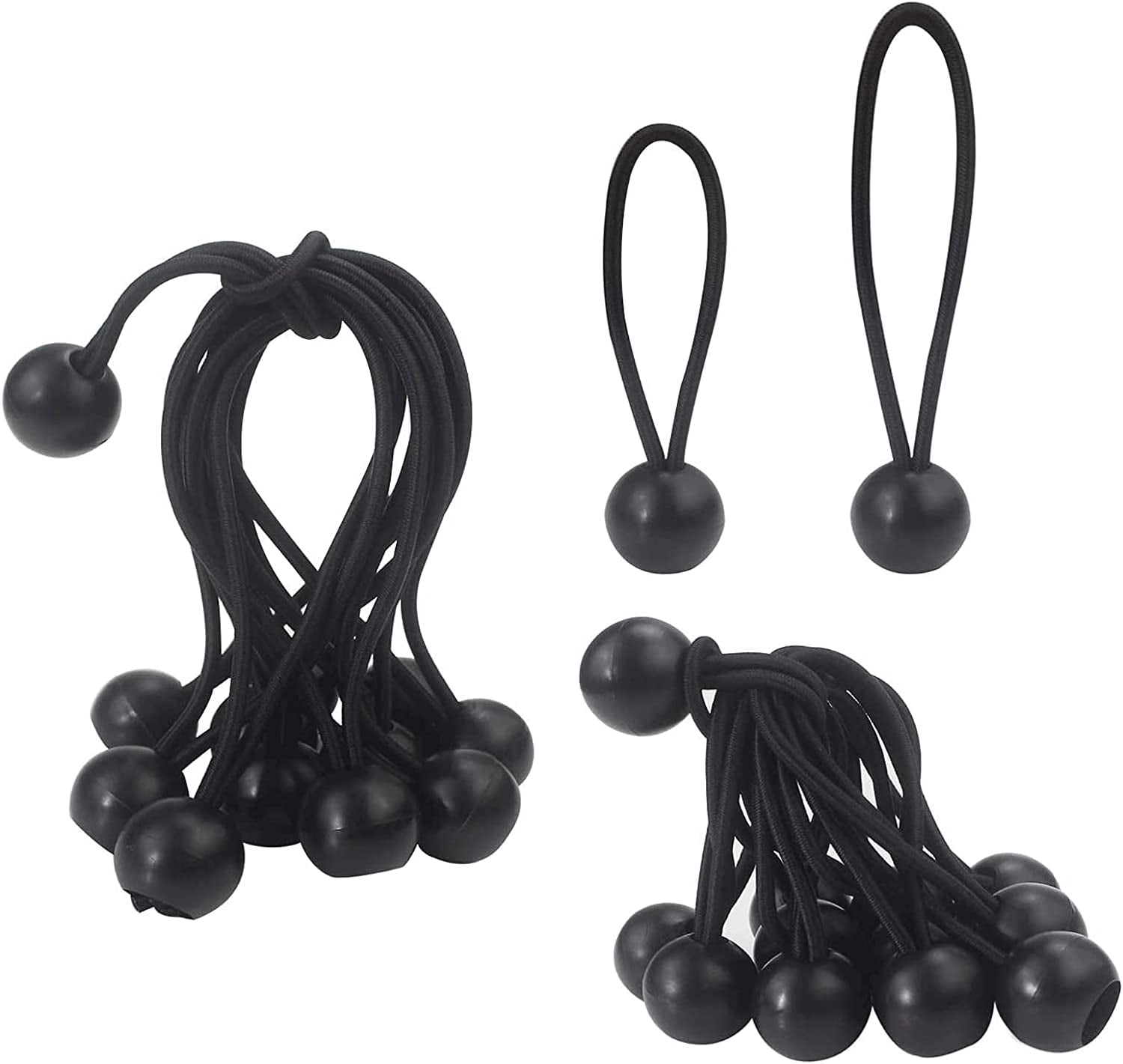 MKEUDQ-24pcs Heavy Duty Ball Bungee Cords 4 inch and 6 inch, Canopy Tarp Tie Down Cord Black
