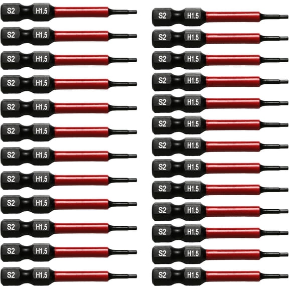 MKEUDQ-25 pc H1.5 H-1.5mm Hex Head Allen Wrench Black High Torque Impact Screwdriver Insert Bits Set S2 Steel Torsion Resistant, 2 Inch Long, 1/4 Inch Hex Shank with Quick Release Slot