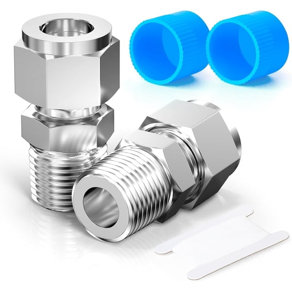 MKEUDQ-2PCS 304 Stainless Steel Compression Tube Pipe Fitting Connector, 1/2" Tube OD x 3/8" NPT Male Straight Adapter