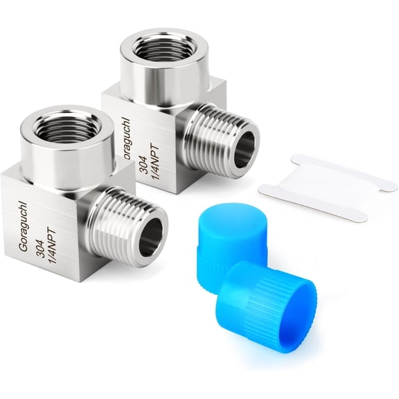 MKEUDQ-2PCS 304 Stainless Steel Square 90 Degree Barstock Street Elbow Pipe Fitting, 1/4" NPT Male x 1/4" NPT Female, for Fuel/Air/Water/Gas/Oil