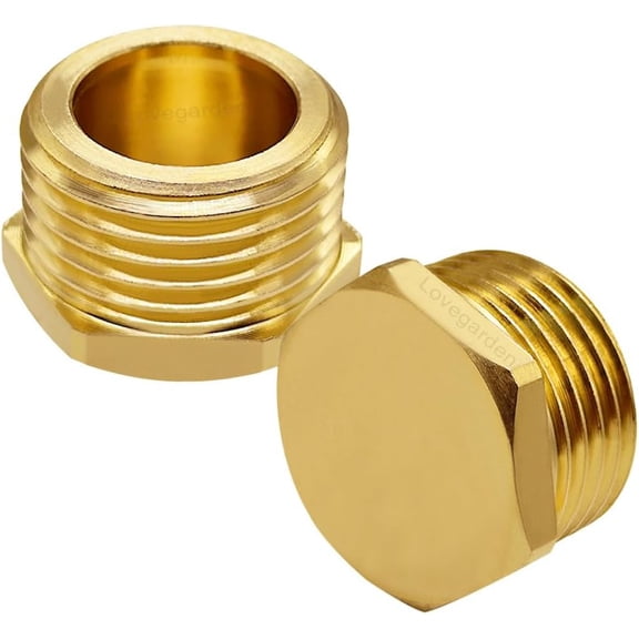 MKEUDQ-2PCS Brass Garden Hose End Plugs 3/4" GHT Male Thread Cap for Water Hose Outdoor Faucet Splitter Irrigation End