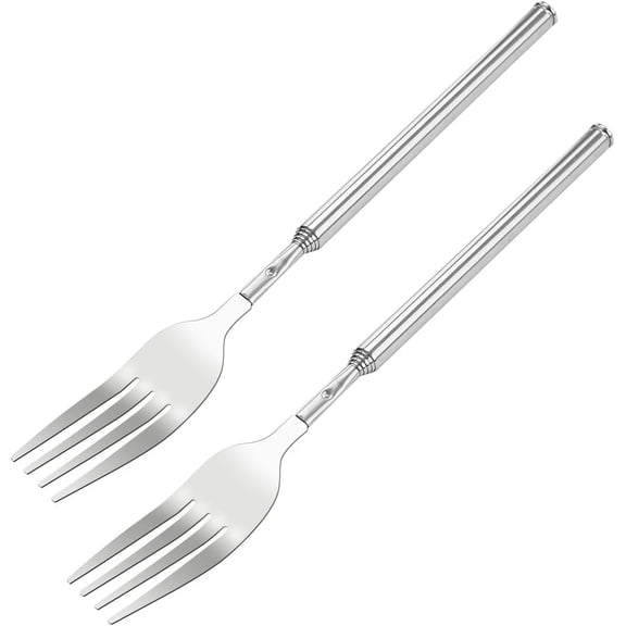MKEUDQ-2PCS Extendable Fork Telescopic, 64cm Long Fork Stainless Steel 8.7 to 25.4in for Blending Extendable Dinner Fruit Dessert for BBQ, Dinner, Dessert, Sausages, Hot Dogs, Vegetables