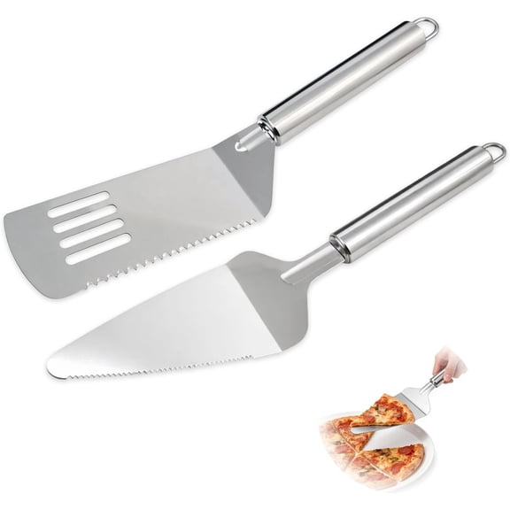 MKEUDQ-2PCS Pie Server Set Stainless Steel Pie Cutter and Server Set,Spatula with Serrated Edge for Cutting and Serving Cake, Pizza,Lasagna