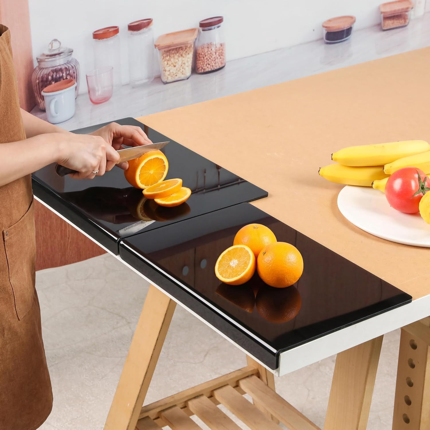MKEUDQ-2Pcs Acrylic Cutting Boards for Kitchen, 15.7"×11.8" & 13.8"×9.8"Thick Block Vegetable Bread Meats Fruits Board with Counter Lip, Anti-Slip CuttingTray,Black