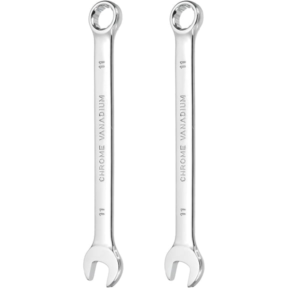 MKEUDQ-2Pcs Combination Wrench 11mm Metric 12-Point Box and Open End CR-V Steel Double Ended Spanner Tool for Automotive Pipe Furniture Machinery DIY Repair, Silver White