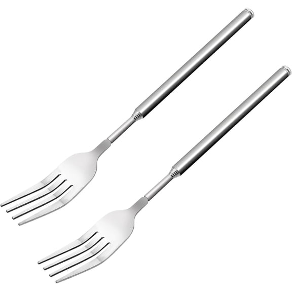 MKEUDQ-2Pcs Extendable Fork Retractable Fork Stainless Steel Telescopic Forks Extending 63cm Long Retractable Extendable Dinner Fruit Dessert Forks Barbecue Toasting Dinner 8.7~24.8 Inch