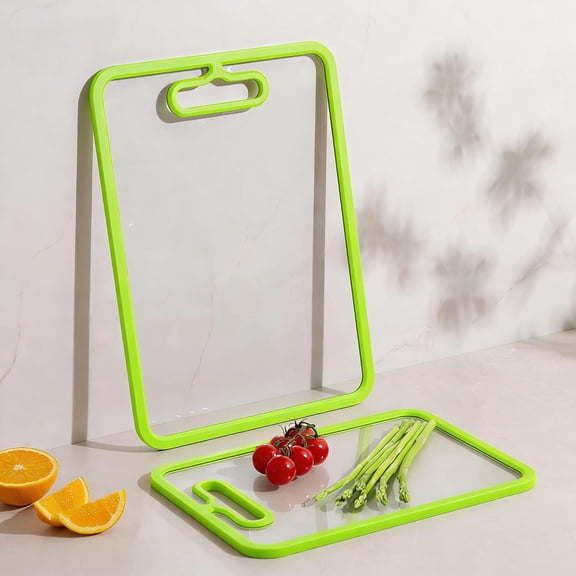 MKEUDQ-2Pcs Green Glass Cutting Board for Kitchen, Tempered Glass Chopping Board with Non-Slip Edges, Dishwasher Safe Clear Cutting Board Set for Countertop, 15"11" & 13"9"