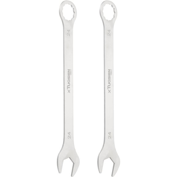 MKEUDQ-2Pcs Super Thin Combination Wrench 24mm Metric 12-Point Box and Open End Stainless Steel Double Ended Spanner Tool for Automotive Pipe Furniture Machinery DIY Repair, Silver