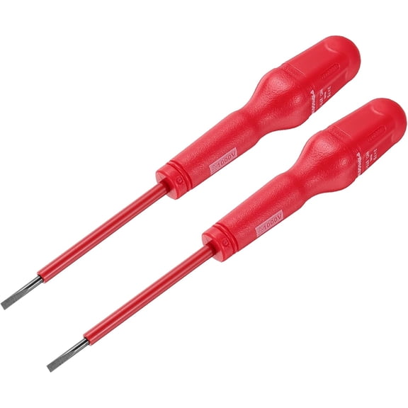 MKEUDQ-2pcs 1000v Insulated Electrician Screwdriver 3x75mm CR-V Magnetic Slotted Flat Head Insulation Screwdrivers, Red