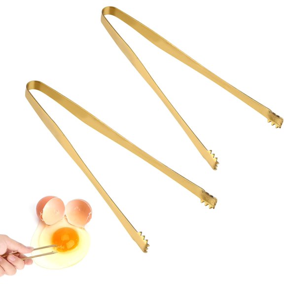 MKEUDQ-2pcs Egg Chalaza Remover Tongs, 5.98 Inch Toothed Design Eggshell Fragment Remover Membrane Removal Tong Stainless Steel Essential Kitchen Tool for Cooking Food Chefs and Bakers Gift (Gold)