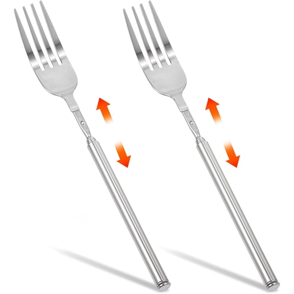 MKEUDQ-2pcs Extra Long Fork, Extended Fork Prank, Extra Long Extendable Forks, Telescoping Forks for Fruit Dessert Vegetables Prank Joke Silver
