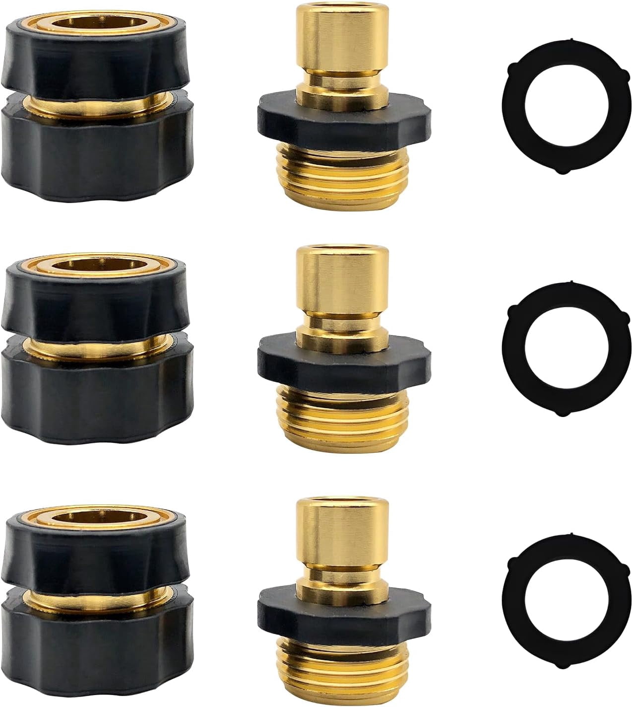 MKEUDQ-3/4 Inch Garden Hose Quick Connector Fittings-Male and Female Set,Easy Connect for Water Hose（3 Set）