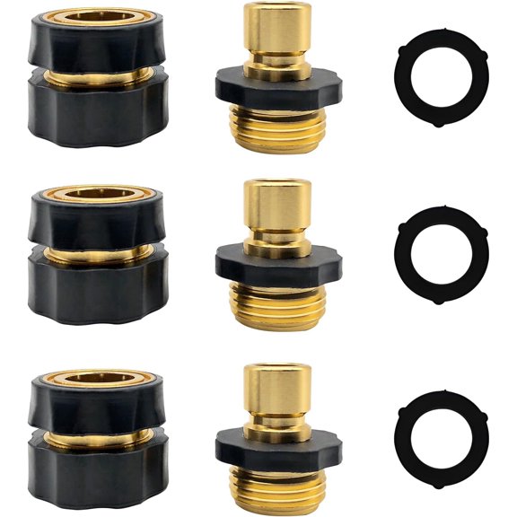 MKEUDQ-3/4 Inch Garden Hose Quick Connector Fittings-Male and Female Set,Easy Connect for Water Hose3 Set