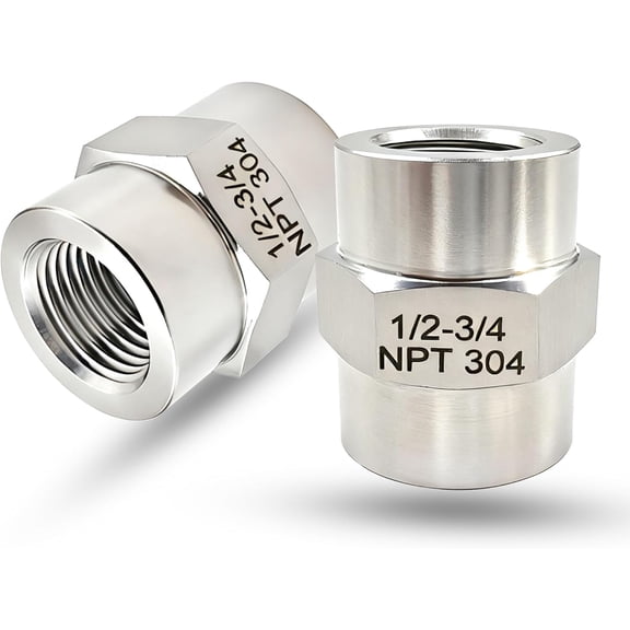 MKEUDQ-3/4 Inch NPT Female x 1/2 Inch NPT Female Pipe Fitting Reducer Coupler Connector, 304 Stainless Steel Reducing Coupling Adapter for Air Water Gas Oil (3/4" female x 1/2" female)