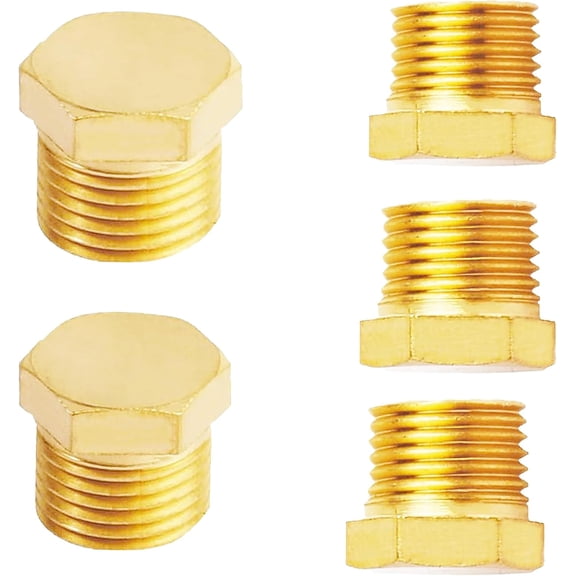 MKEUDQ-3/4 Npt Adapter for Pipe Fittings, Brass pipe plug 3/4 npt plug Hex Head Plug with Thread, (5 Packs)