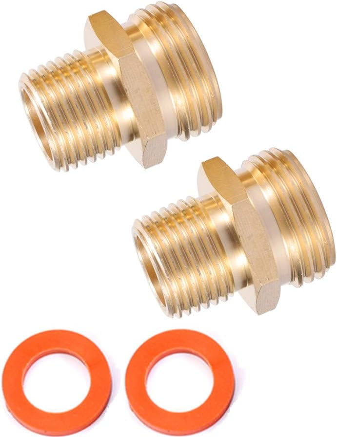 MKEUDQ-3/4\u201dGHT Male x 1/2\u201dNPT Male Connector,Brass Garden Hose Adapter,Brass Garden Hose to Pipe NPT Fitting Connect,Double Male Thread Size GHT 3/4 x 1/2 NPT 2pcs