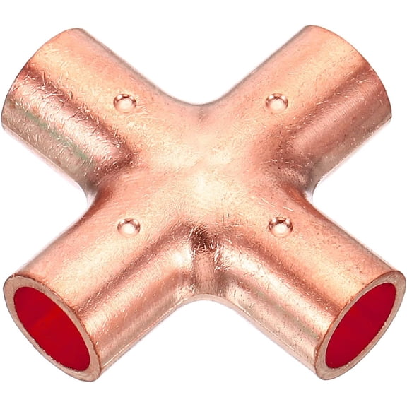 MKEUDQ-3/8 Inch ID Copper Union Cross Pipe Fitting, 4 Way Welding Copper End Feed Equal Pipe Connector for Plumbing Air Conditioning Refrigeration Gas Water Oil